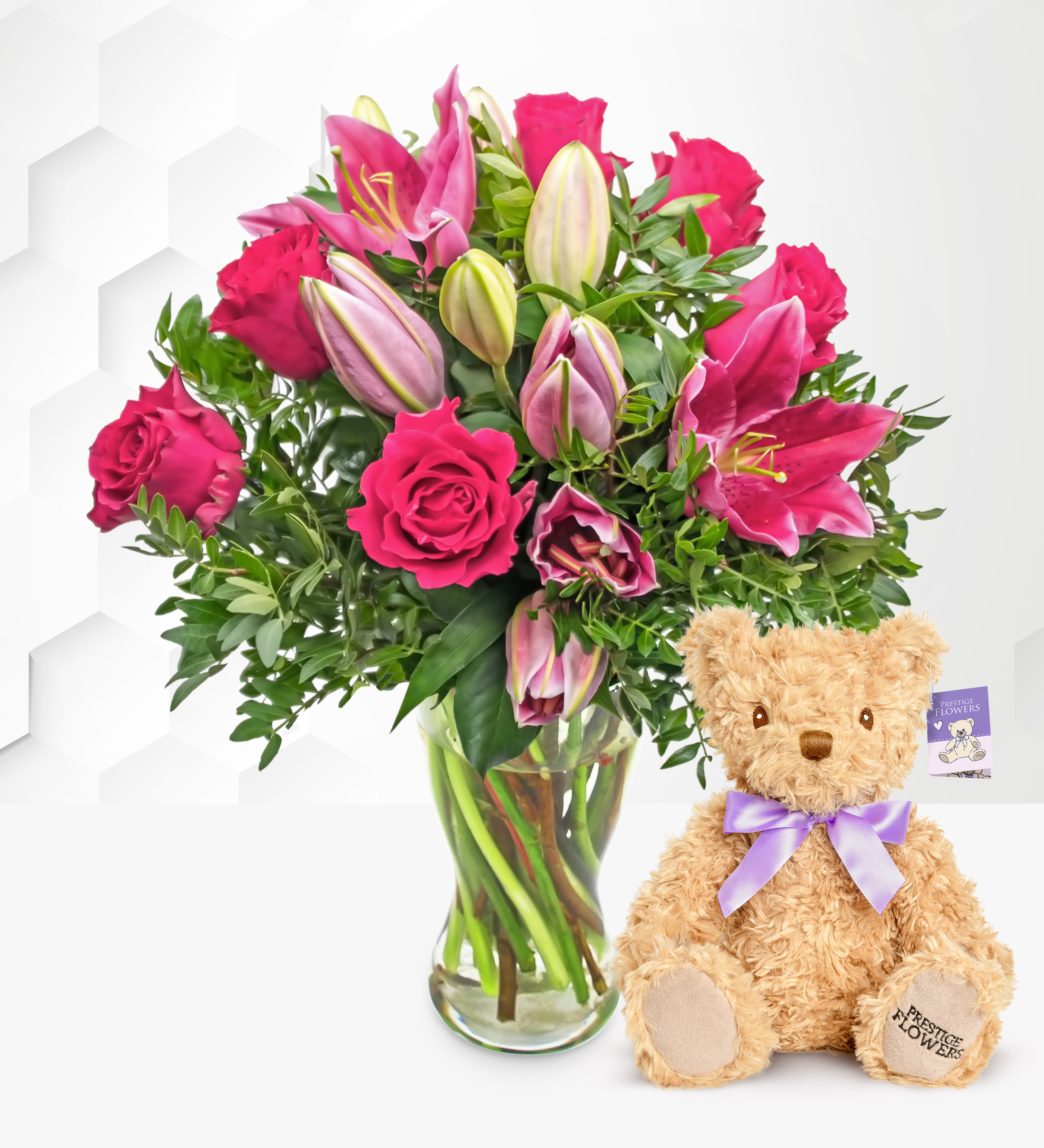 Transylvania Roses Rose & Lily With Bear | Flower Delivery Romania | Prestige Flowers